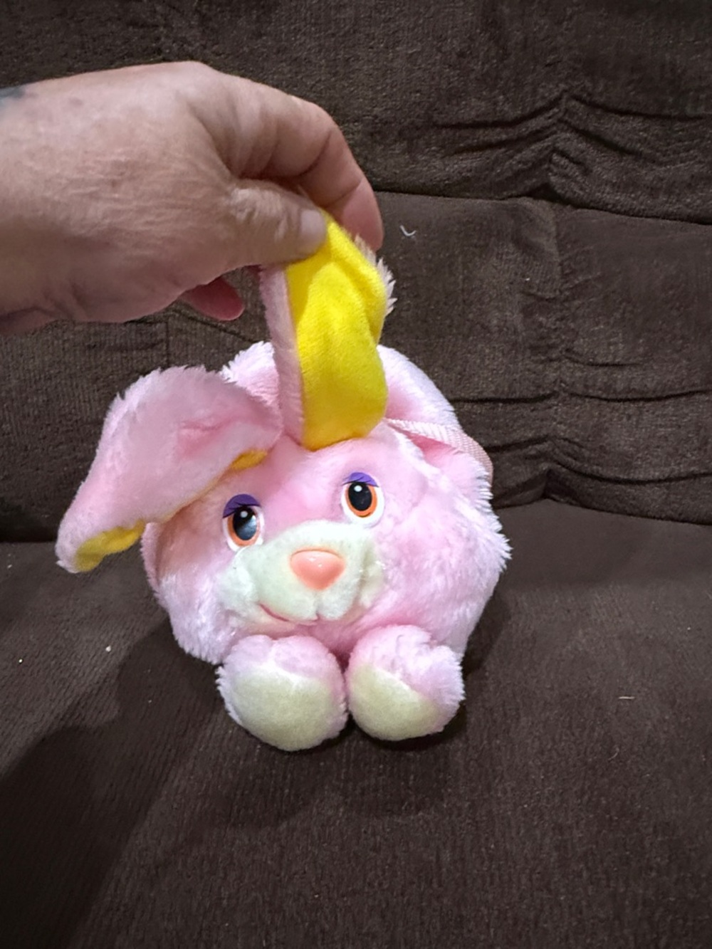 Plush Pink Bunny Small Purse with Yellow Accents